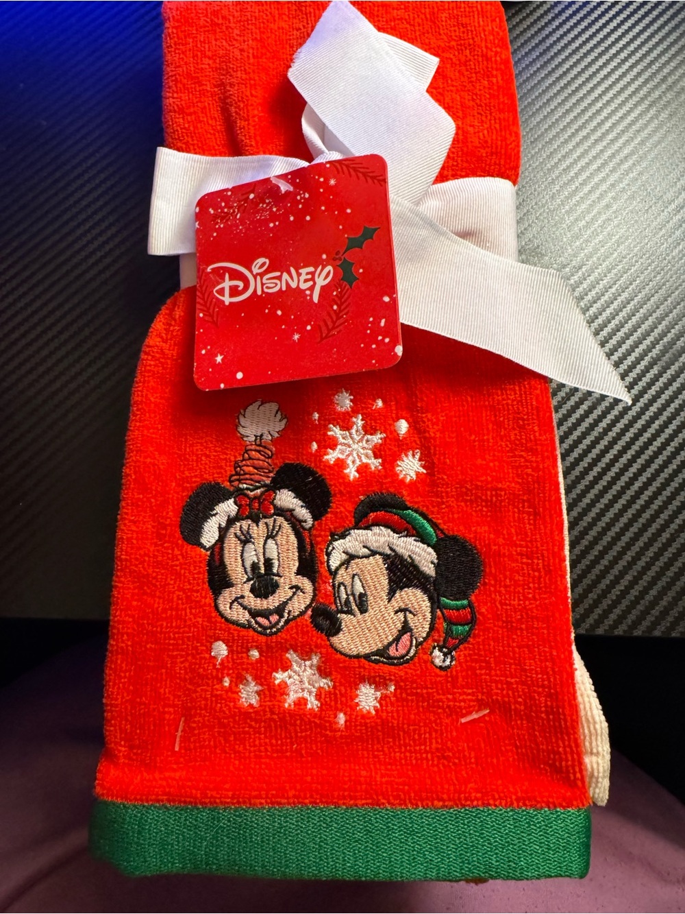 2 pack Disney Red Holiday hand towels with Mickey & Minnie Embroidery